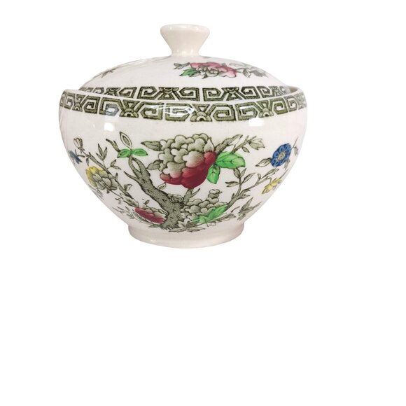 Johnson Brothers Indian Tree Green Key Platter Creamer Sugar Bowl Set Vintage Fl - Picture 5 of 16